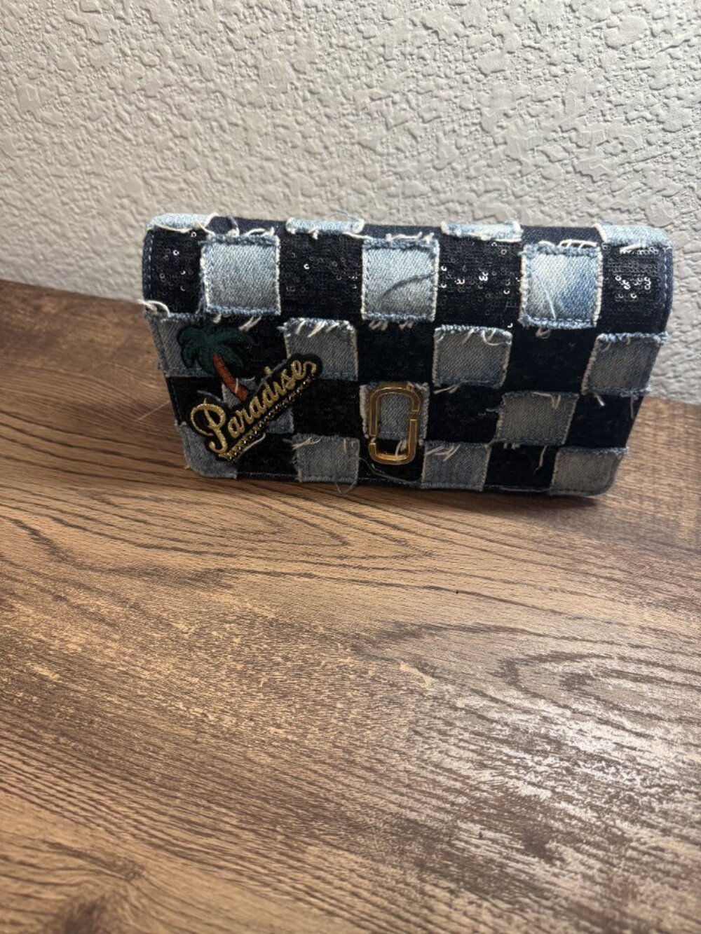 Marc Jacobs "Paradise" Denim Checkerboard Wallet on Strap - Picture 2 of 4